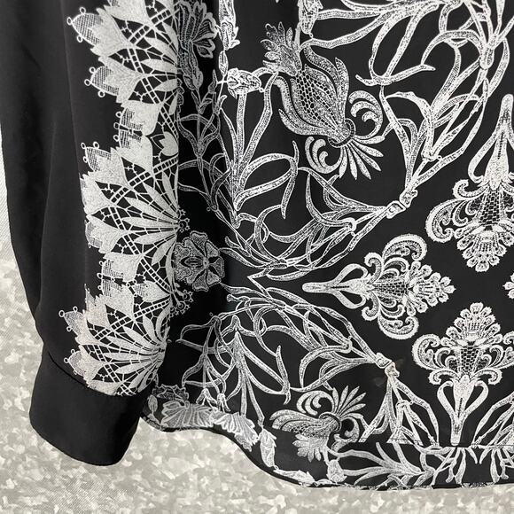 BCBGMAXAZRIA Womens Black & White Lace Print Blouse - Size Small - Romantic Goth - Picture 3 of 6